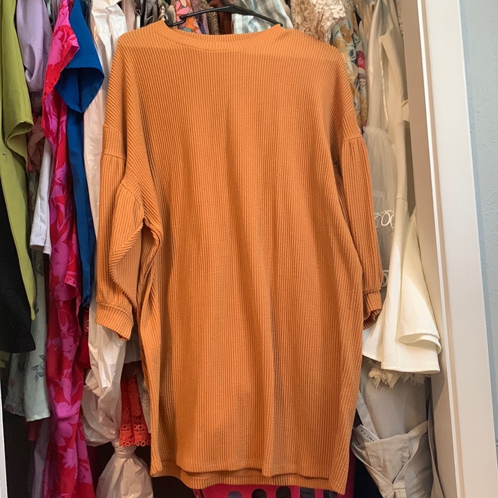 Puffed sleeve sweater dress
